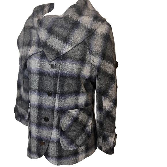 DKNY wool winter coat L plaid shawl collar classic warm jacket elegant trendy - Picture 4 of 8